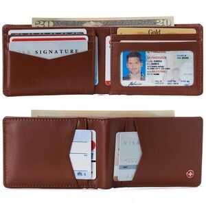 Alpine Swiss Mens RFID Protected Slimfold Wallet Slim Leather Bifold ID Window